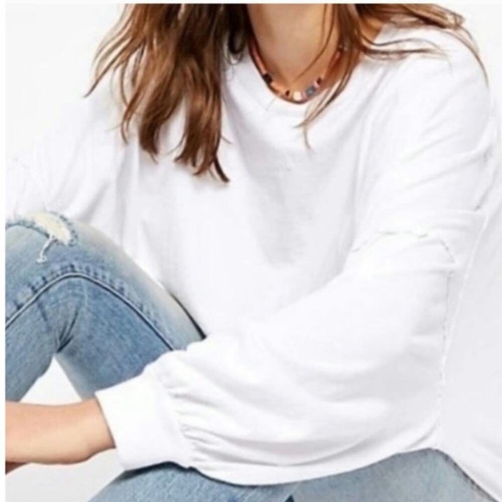 Free People We The Free Cotton Relaxed Fit Long Sleeve Top White S Oversized - Picture 12 of 13
